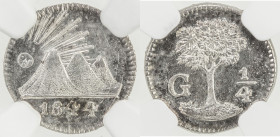 CENTRAL AMERICAN REPUBLIC: AR ¼ real, 1844-G, KM-1, lovely lustrous example, NGC graded MS64.
Estimate: USD 75 - 100