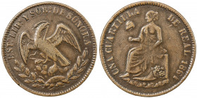 MEXICO: Republic, AE ¼ real, 1861/59, KM-365, Sonora state copper, better variety with traces of overdate, VF.
Estimate: USD 100 - 150