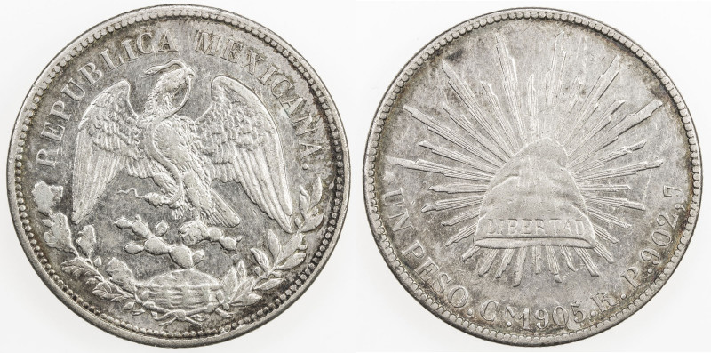 MEXICO: Republic, AR peso, 1905-Cn, KM-409, assayer RP, faint surface hairlines,...