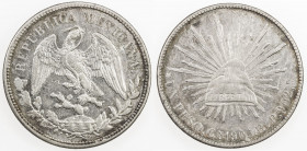 MEXICO: Republic, AR peso, 1905-Cn, KM-409, assayer RP, faint surface hairlines, scarce date! EF, S. 
Estimate: USD 100 - 150