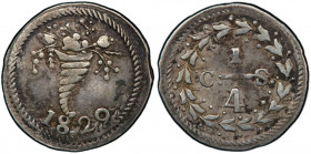 VENEZUELA: Republic, AR ¼ real, Caracas, 1829, Cr-34, minted in Caracas when Venezuela as part of "Gran Colombia", PCGS graded XF45.
Estimate: USD 10...