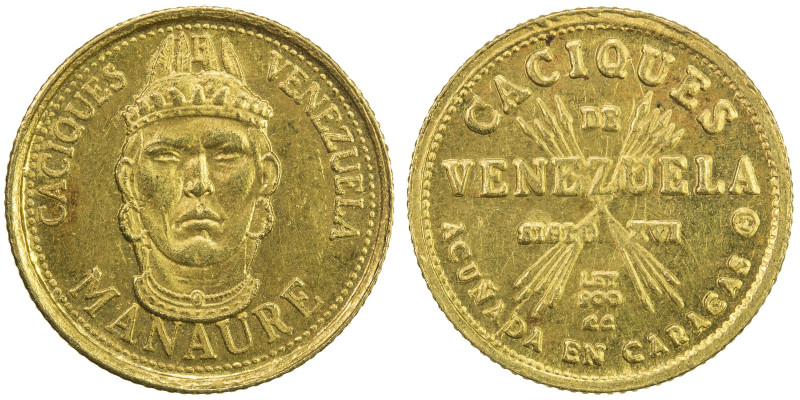 VENEZUELA: AV medal (1.50g), ND, "Cacique de Manaure" type, Unc. Part of a comme...