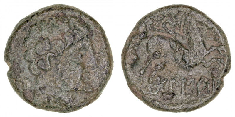 Monedas de la Hispania Antigua
Bolscan, Huesca
As. AE. A/Cabeza barbada a der....