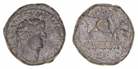 Monedas de la Hispania Antigua
Cascantum, Cascante (Navarra)
As. AE. A/Cabeza de Tiberio a der., alrededor ley. R/Doble resello C en cartela sobre e...