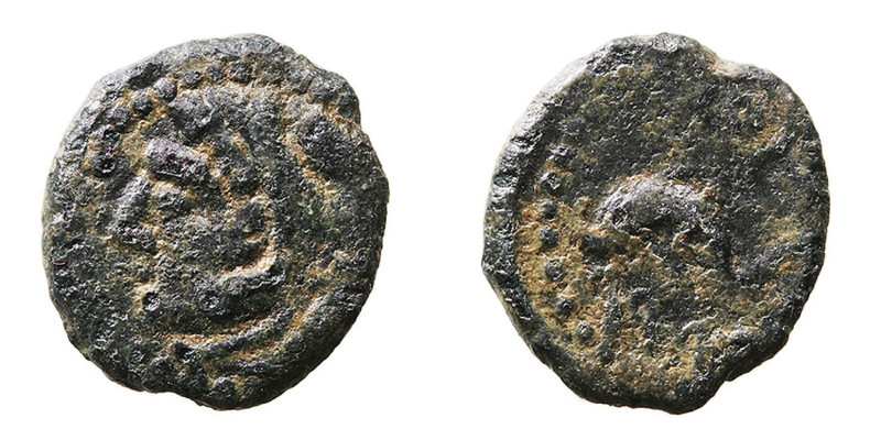 Monedas de la Hispania Antigua
Gades, Cádiz
Sextante. AE. A/Cabeza de Hércules...