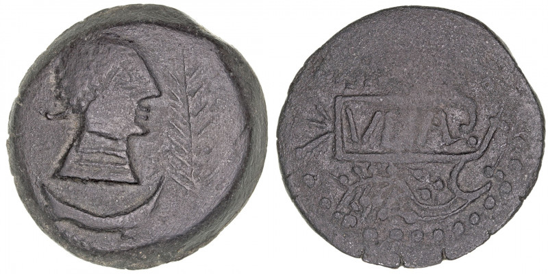 Monedas de la Hispania Antigua
Ulia, Montemayor (Córdoba)
As. AE. A/Cabeza fem...