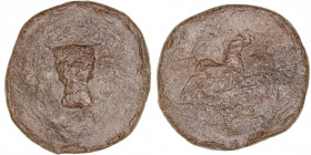 Monedas de la Hispania Antigua
Serie de las Minas
Plomo monetiforme. PB. (siglo I a.C/I d.C.). A/Cabeza de toro o vaca de frente. R/Caballo a der. 7...
