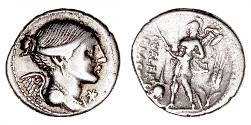 República Romana
Valeria
Denario. AR. Sur de Italia. (108-107 a.C.). A/Busto a...