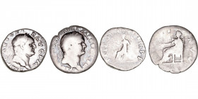 Imperio Romano
Vespasiano
Denario. AR. (69-79). Lote de 2 monedas. BC- a RC.