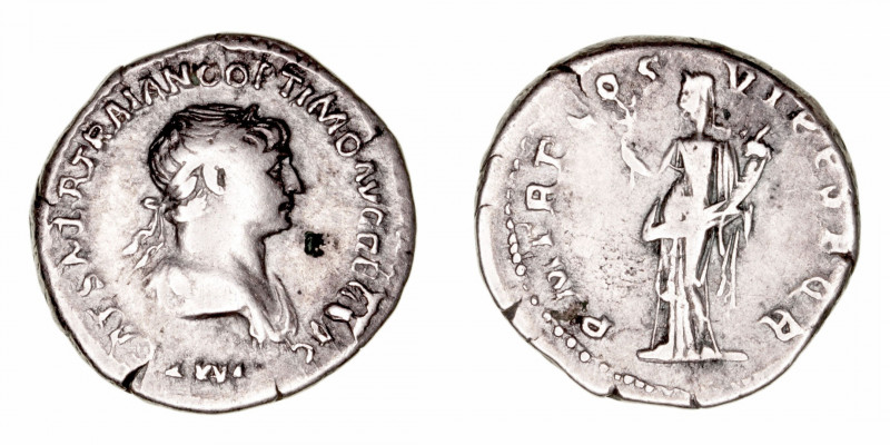 Imperio Romano
Trajano
Dinero. AR. Roma. (98-117). R/P.M. TR.P. COS. VI P.P. S...