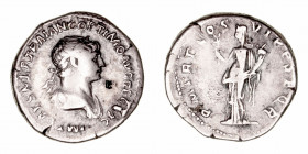 Imperio Romano
Trajano
Dinero. AR. Roma. (98-117). R/P.M. TR.P. COS. VI P.P. S.P.Q.R. La Felicidad portando caduceo y cornucopia. 3.14g. RIC.343. BC...