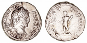 Imperio Romano
Caracalla
Denario. AR. (197-217). R/P.M. TR.P. XV COS. III P.P. Hércules estante a la izq. 3.86g. RIC.192. Limpiada. (MBC-).