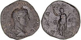 Imperio Romano
Volusiano
Sestercio. AE. Roma. (251-253). R/(PAX AVG. S.C.). Paz a izq. con rama y cetro. 16.99g. RIC.256a. Escasa. (MBC-/BC+).