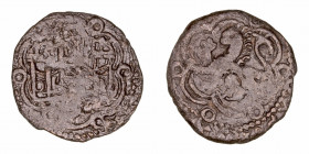 Monedas Medievales
Corona Castellano Leonesa
Fernando IV
Dinero. VE. A/Castillo, debajo (S)? dentro de gráfila lobular. R/León rampante a izq., den...