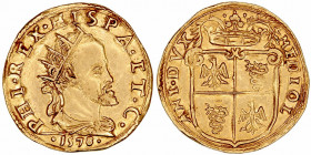Monarquía Española
Felipe II
Doppia. AV. Milán. 1578. Busto coronado a der., debajo fecha. 6.57g. Vicenti 65. MIR.301. Presentada en sobre de papel ...