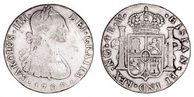 Monarquía Española
Carlos IV
4 Reales. AR. Guatemala M. 1790. Busto propio. 13.22g. Cal.731. Rara. BC+/MBC-.