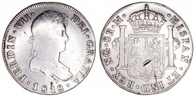 Monarquía Española
Fernando VII
8 Reales. AR. Guatemala M. 1818. 26.74g. Cal.1233. Marcas y rayitas. Escasa. (MBC-).