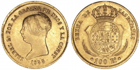 Monarquía Española
Isabel II
100 Reales. AV. Sevilla. 1855. 8.41g. Cal.796. Rayitas. (MBC+).