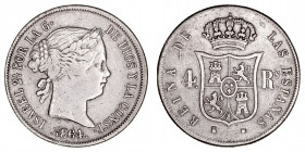 Monarquía Española
Isabel II
4 Reales. AR. Madrid. 1864. Falsa de época. 3.72g. Barrera No cat. (MBC).