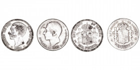 La Peseta
Alfonso XII
Peseta. Calamina. Lote de 2 monedas. Falsas de época. 1876 y 1885. (MBC- a BC+).