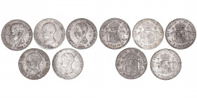 La Peseta
Lotes de Conjunto
5 Pesetas. Calamina. Lote de 5 monedas. Todas falsas de época. 1882, 1888, 1889, 1891 (2). Curioso lote. BC a RC.