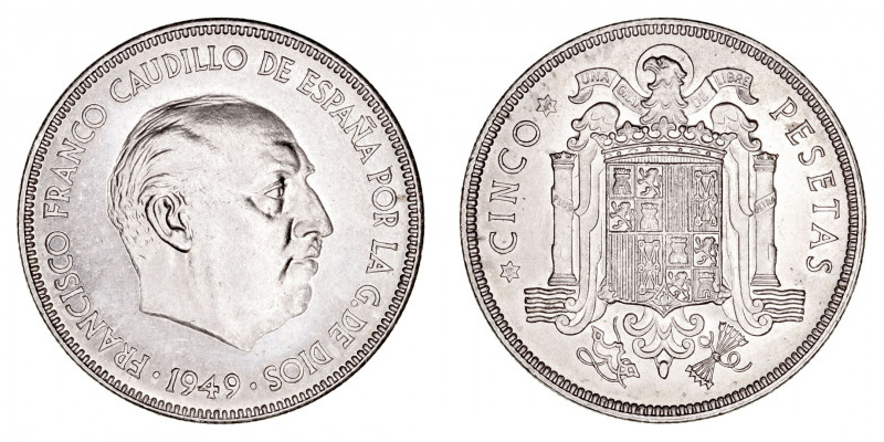 La Peseta
Francisco Franco
5 Pesetas. Ni. 1949 *19-49. Cal.94. Conserva brillo...