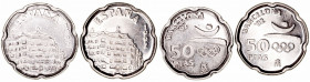 La Peseta
Juan Carlos I
50 Pesetas. Cuproníquel. 1992. Lote de 2 monedas. Acuñación normal y otra con la leyenda remarcada. EBC+.