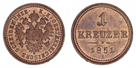 Monedas Extranjeras
Austria
Kreuzer. AE. 1851 A. 5.13g. KM.2185. Conserva restos de brillo original. (SC-).
