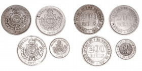Monedas Extranjeras
Brasil
Lote de 4 monedas. CuNi. 50 Reis 1886 y 200 Reis 1871, 1874 y 1886. KM.478 y 482. MBC+ a MBC-.