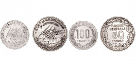 Monedas Extranjeras
Camerún
Lote de 2 monedas. CuNi. 50 Francos 1960 y 100 Francos 1971. KM.13 y 15. MBC a MBC-.