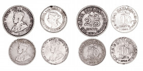 Monedas Extranjeras
Ceilán
Lote de 4 monedas. AR. 10 Cents 1894 (resto de soldadura), 1920 y 1925 y 25 Cents 1914. KM.104a y 105. (MBC- a BC+).