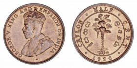 Monedas Extranjeras
Ceilán Jorge V
1/2 Cent. AE. 1926. 2.33g. KM.106. Bella pieza con bonito color. Escasa así. SC-.