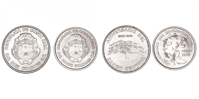 Monedas Extranjeras
Costa Rica
Lote de 2 monedas. CuNi. 5 Colones y 10 Colones...