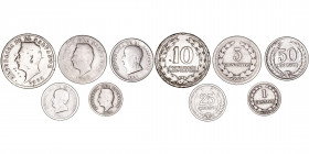 Monedas Extranjeras
El Salvador
Serie de 5 valores. AR/CuNi. Centavo 1928, 5 Centavos 1919, 10 Centavos 1952 y 25 y 50 Centavos 1953. KM.127, 129, 1...