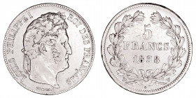 Monedas Extranjeras
Francia Luis Felipe I
5 Francos. AR. 1838 W. Lille. 24.79g. KM.749.13. MBC-.