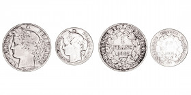 Monedas Extranjeras
Francia
Lote de 2 monedas. AR. 50 Céntimos 1887 A y Franco 1887 A. KM.822.1 y 834.1. MBC- a BC-.
