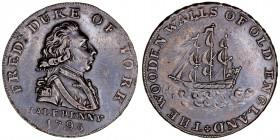 Monedas Extranjeras
Gran Bretaña
1/2 Penny. AE. 1795. Duque de York. Leyenda en el canto: Payable in Lancaster London or Bristol. 9.24g. DH.985. Esc...