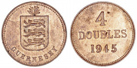 Monedas Extranjeras
Guernesey
4 Doubles. AE. 1945 H. 4.99g. KM.13. Suave pátina. EBC.