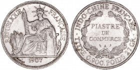 Monedas Extranjeras
Indochina Francesa
Piastra de Comercio. AR. 1907 A. 27.05g. KM.5a.1. MBC+.