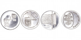 Monedas Extranjeras
Israel
10 Lirot. AR. 1974. Lote de 2 monedas. 26 Aniversario de la Independencia y Pidyon Haben (5ª). KM.76 y 77. EBC.