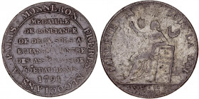 Medallas
Francia
Medalla. AE. Monneron de 2 Sols 1791. MEDAILLE DE CONFIANCE DE DEUX SOLS A ECHANGER CONTRE : DES ASSIGNATS DE 50 L ET AU DESSUS. En...
