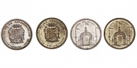 Medallas
Medalla. Lote de 2 medallas. AE/Metal blanco. Recuerdo de la Exposición de 1900 en Murcia. 26.00mm. Mantienen pátina. EBC- a MBC+.