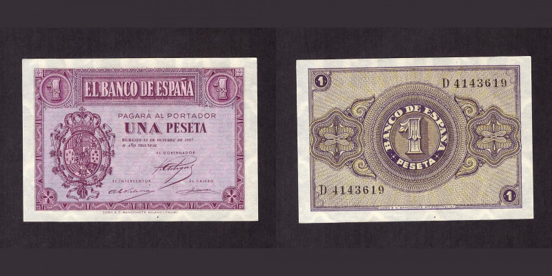 Billetes
Francisco Franco, Banco de España
1 Peseta. Burgos, 12 octubre 1937. ...