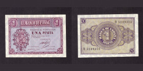 Billetes
Francisco Franco, Banco de España
1 Peseta. Burgos, 12 octubre 1937. Serie B. ED.425a. SC.