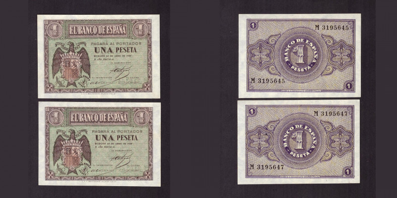 Billetes
Francisco Franco, Banco de España
1 Peseta. Burgos, 30 abril 1938. Se...