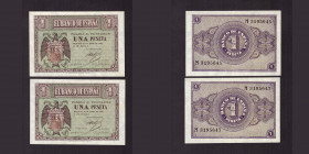 Billetes
Francisco Franco, Banco de España
1 Peseta. Burgos, 30 abril 1938. Serie M. Pareja correlativa de impares. ED.428a. EBC+.