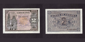 Billetes
Francisco Franco, Banco de España
2 Pesetas. Burgos, 30 abril 1938. Serie M. ED.429a. EBC.