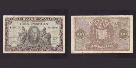 Billetes
Francisco Franco, Banco de España
100 Pesetas. 9 enero 1940. Serie B. ED.438a. Sucio. (BC-).