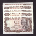 Billetes
Francisco Franco, Banco de España
100 Pesetas. 17 noviembre 1970. Serie Series. Lote de 5 billetes. ED.472c. Doblez central. (EBC- a MBC+)....