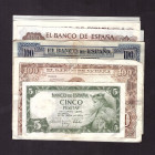 Billetes
Francisco Franco, Banco de España
Lote de 7 billetes. 5 Pesetas 1954, 100 Pesetas 1925, 1953 y 1970 (4). EBC a BC.